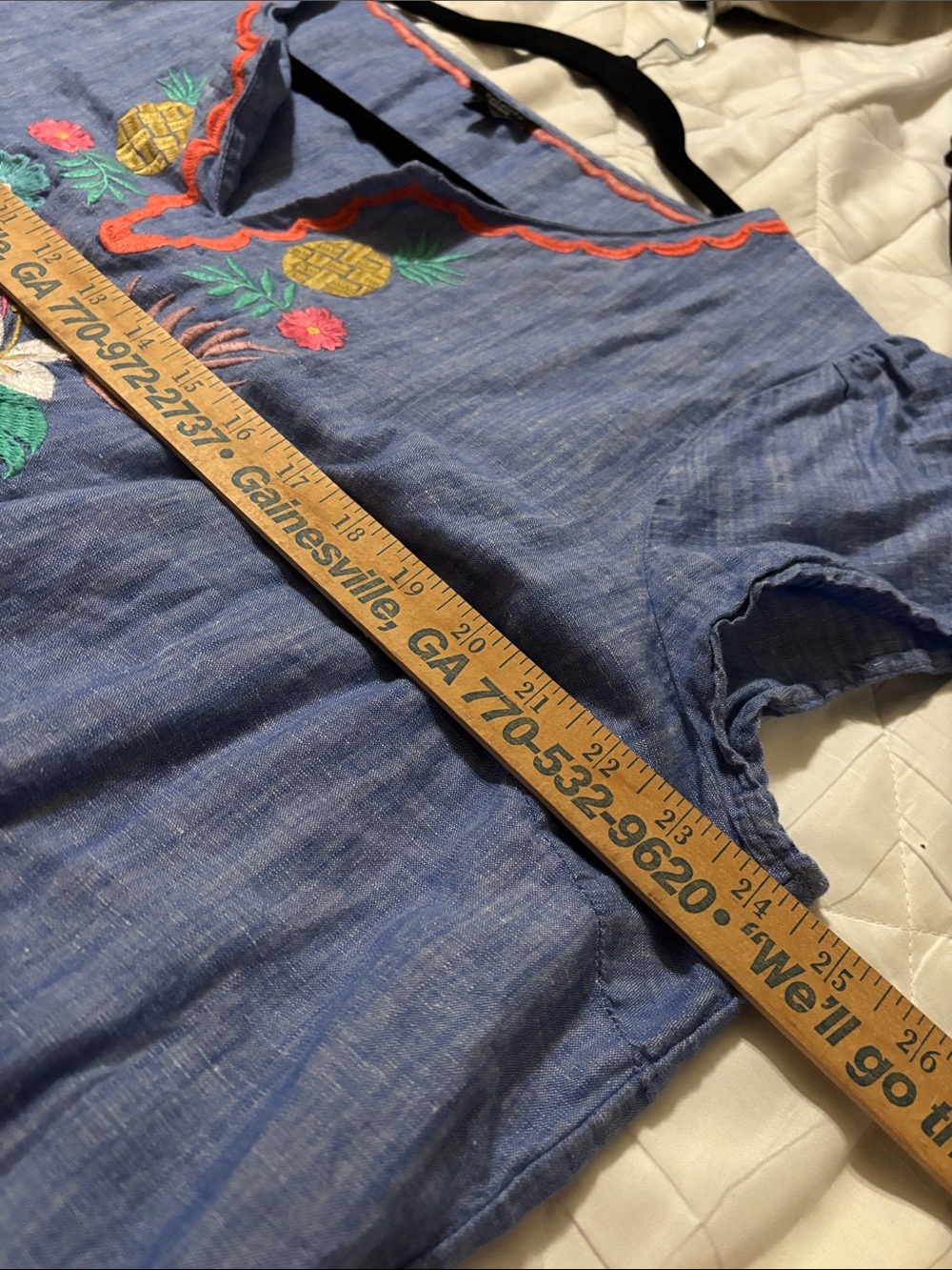 Talbots Chambray Blue Tropical Embroidered Split-Neck Tunic - Picture 5 of 6